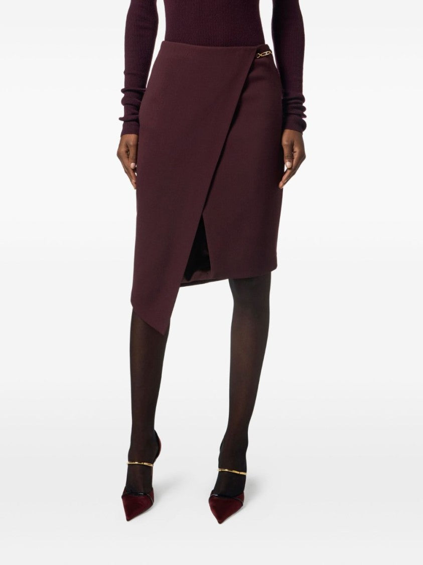 Elisabetta Franchi Asymmetrical Bordeaux Skirt With Wrap-Style Front