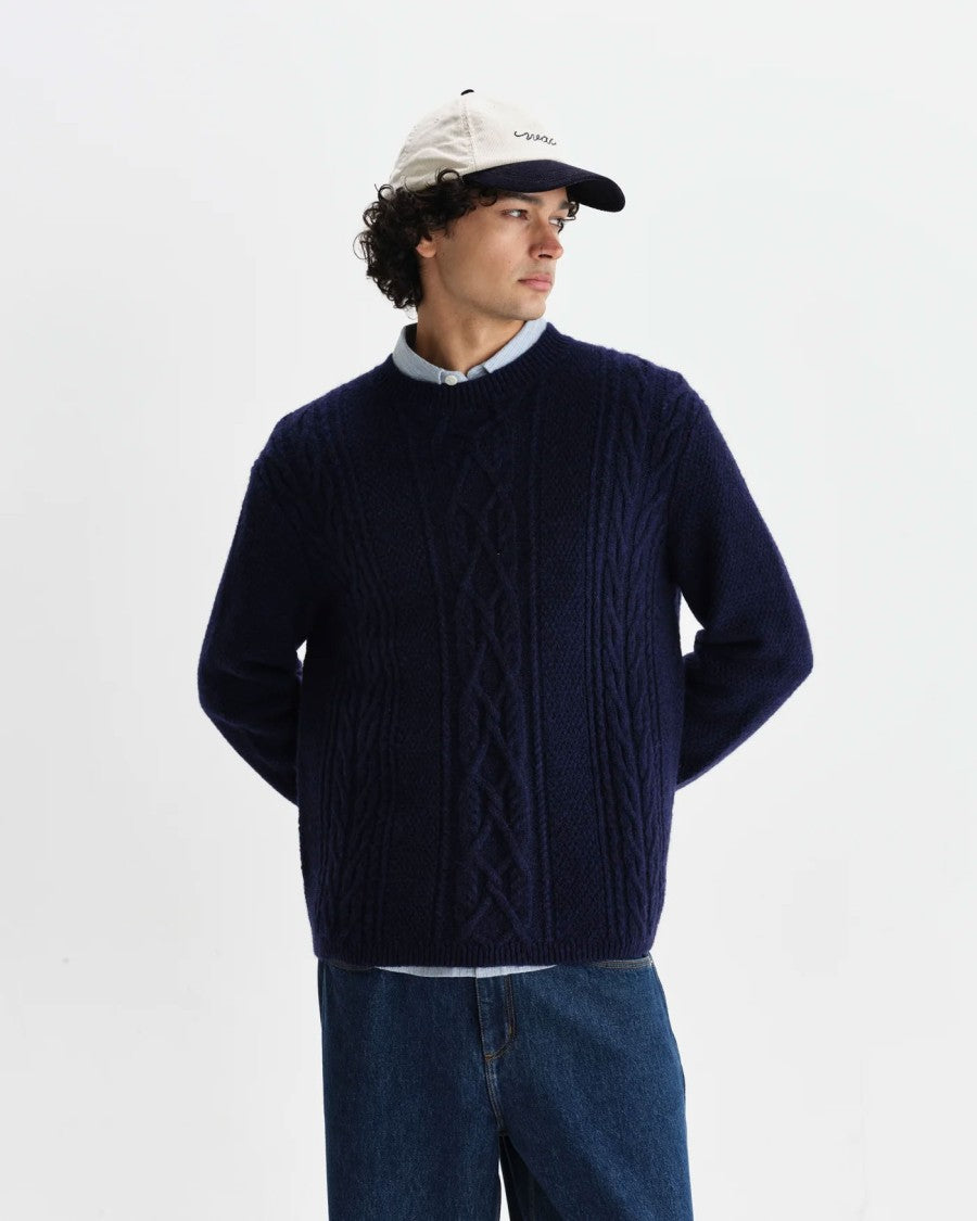 Wax London Textured Cable Knit Crewneck Sweater