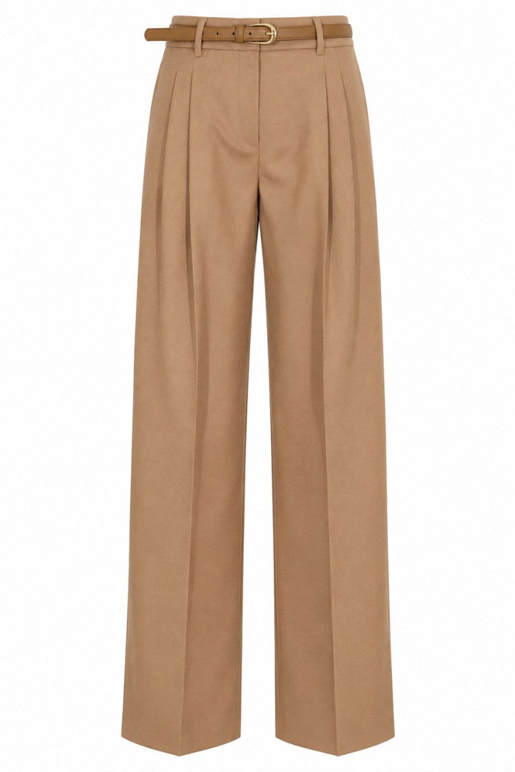Max Mara Camel Mstlago Pleated Belted Wide-Leg Virgin Wool Pants
