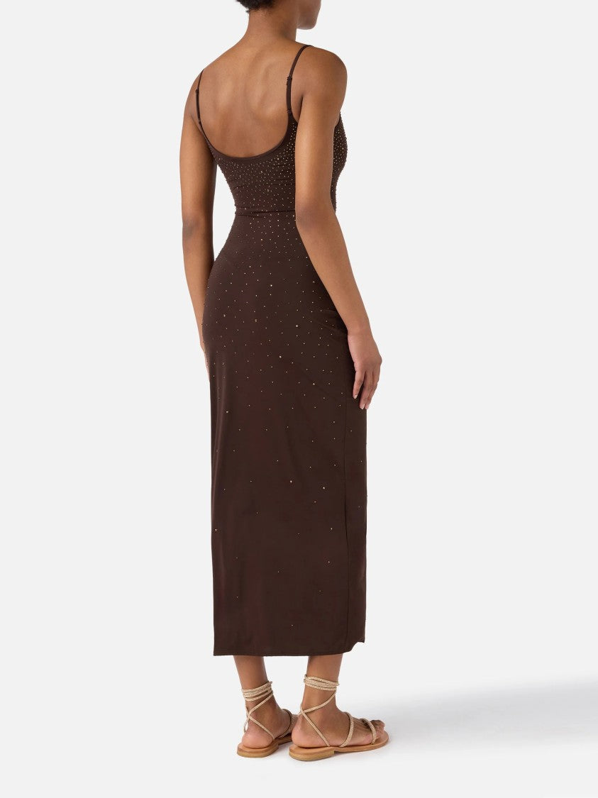 Mc2 Saint Barth Midi-Length Dress With Spaghetti Straps And Gradient Embellishments