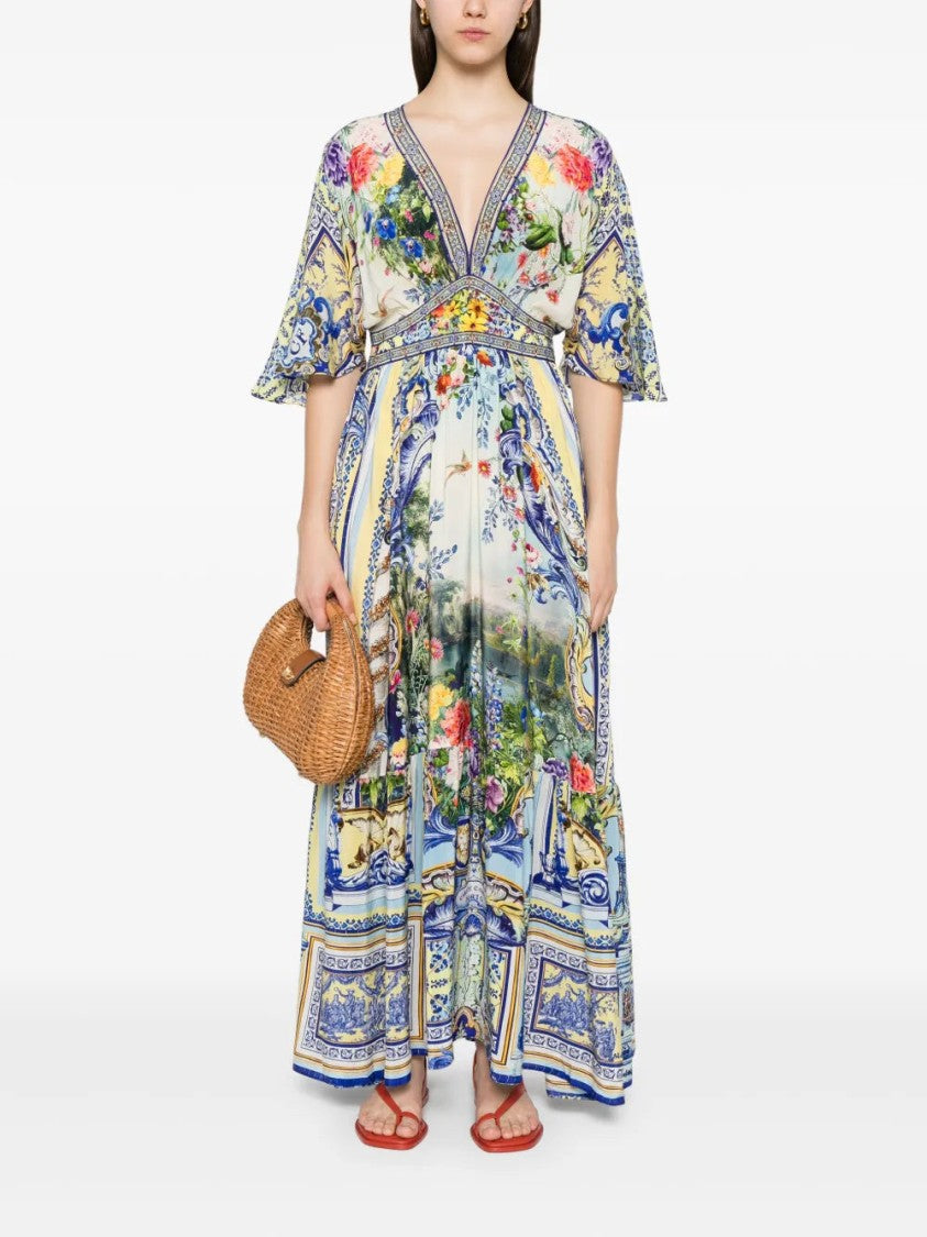 Camilla Fitted-Waist Silk Maxi Dress