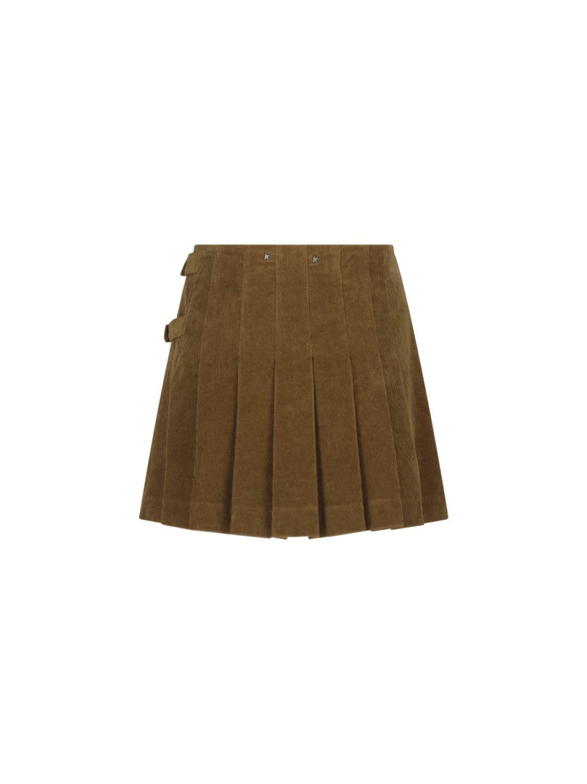 Golden Goose Pleated Adjustable Strap Brown Cotton Mini Skirt