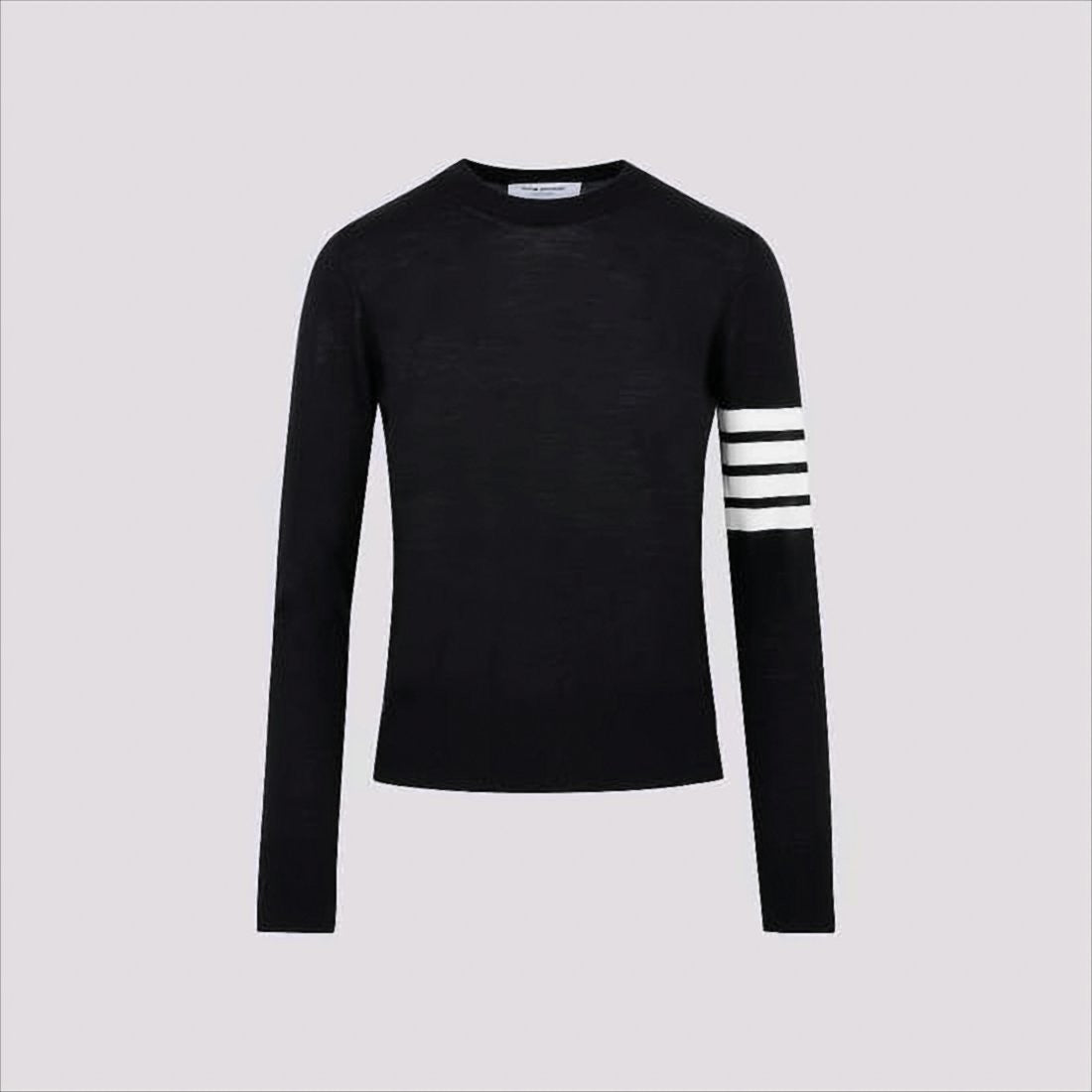 Thom Browne Long Sleeve Wool Sweater With Contrasting Stripe Detail