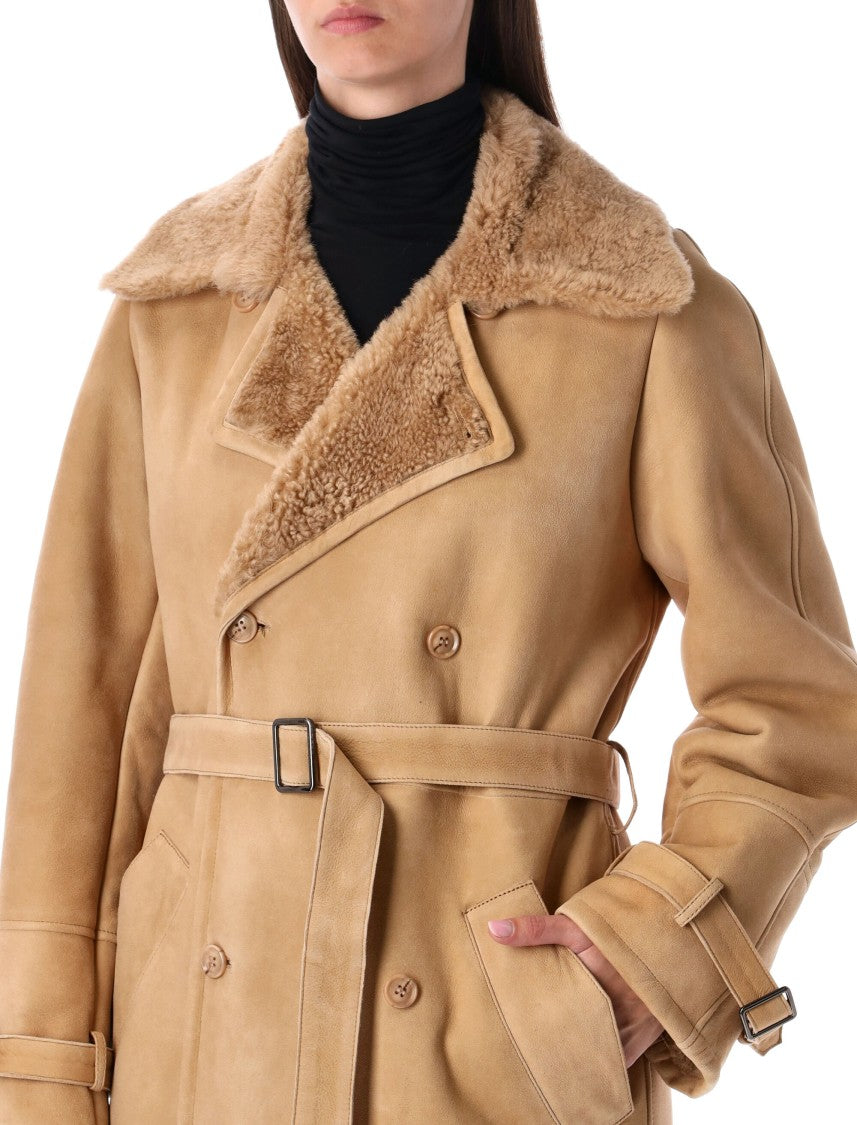Sword . 6.644 Long Shearling Coat Beige