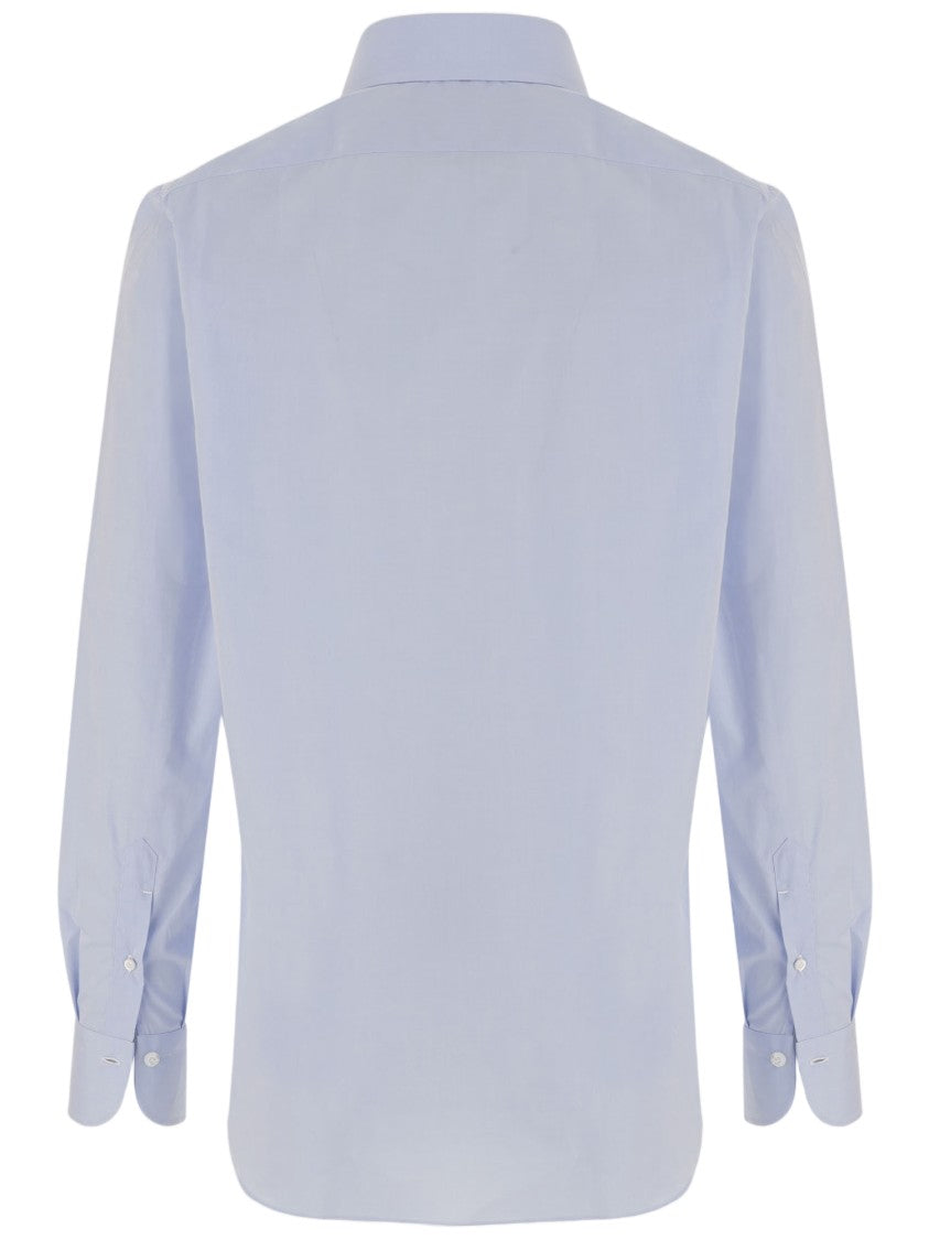 Finamore Cotton-Blend Casual Shirt With Classic Collar And Curved Hem