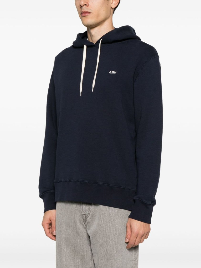 Autry Deep Blue Relaxed-Fit Cotton Hoodie With Drawstring Hood