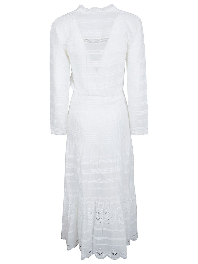 Isabel Marant Étoile Long White Dress With Crochet Lace Inserts And Asymmetrical Hem