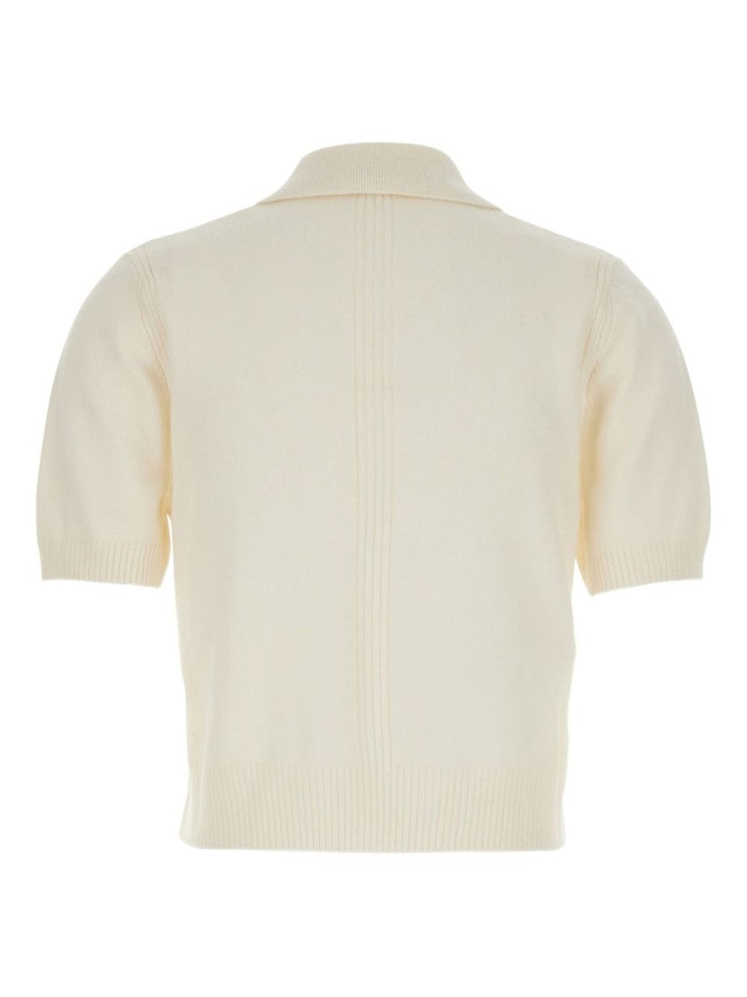 Pinko Cropped White Polo Shirt With Merino Wool