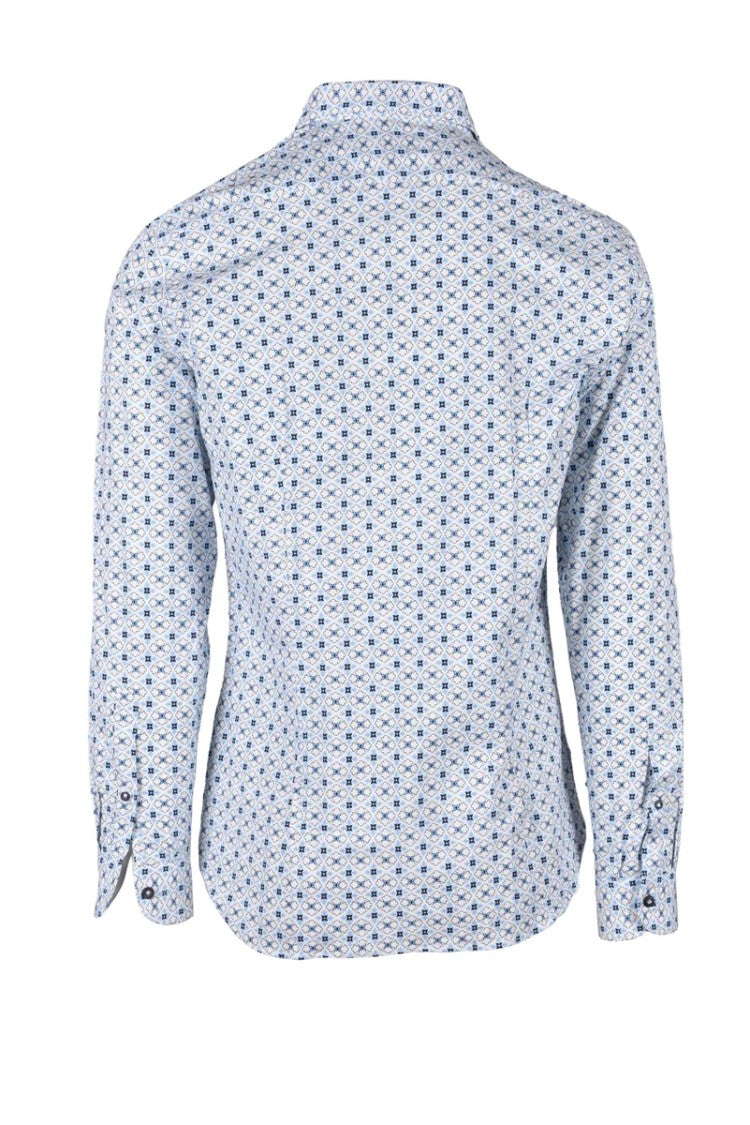 Brio White Light Blue Geometric Stretch Shirt