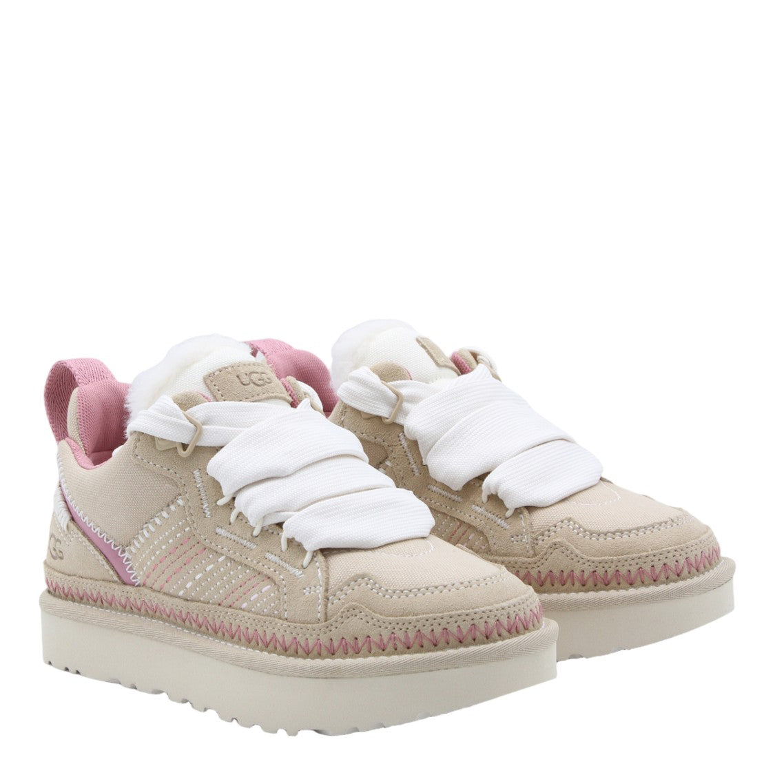 Ugg Beige Sneakers With Pink Accents