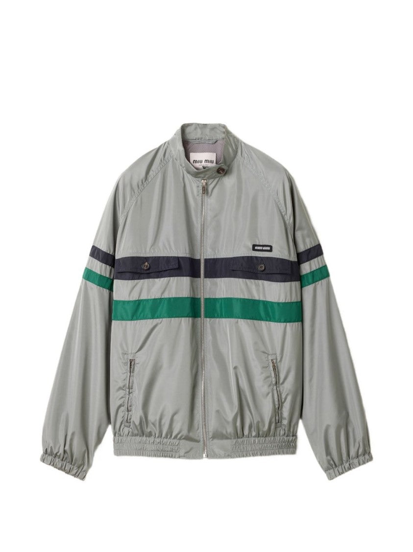 Miu Miu Black Relaxed Fit Zip-Up Stripe Jacket
