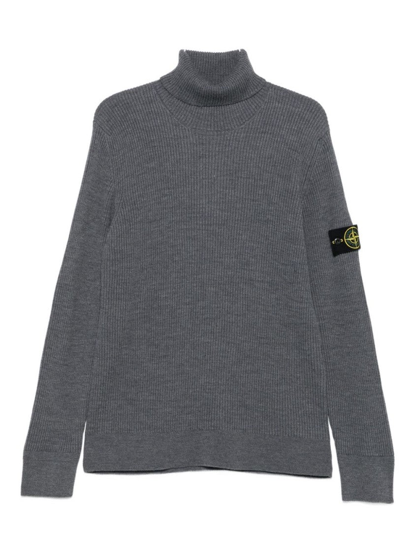 Stone Island Ribbed Knit Sweater With High Turtleneck