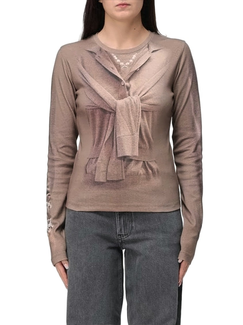 Marine Serre Fitted Long-Sleeved Top With Trompe-L'oeil Print