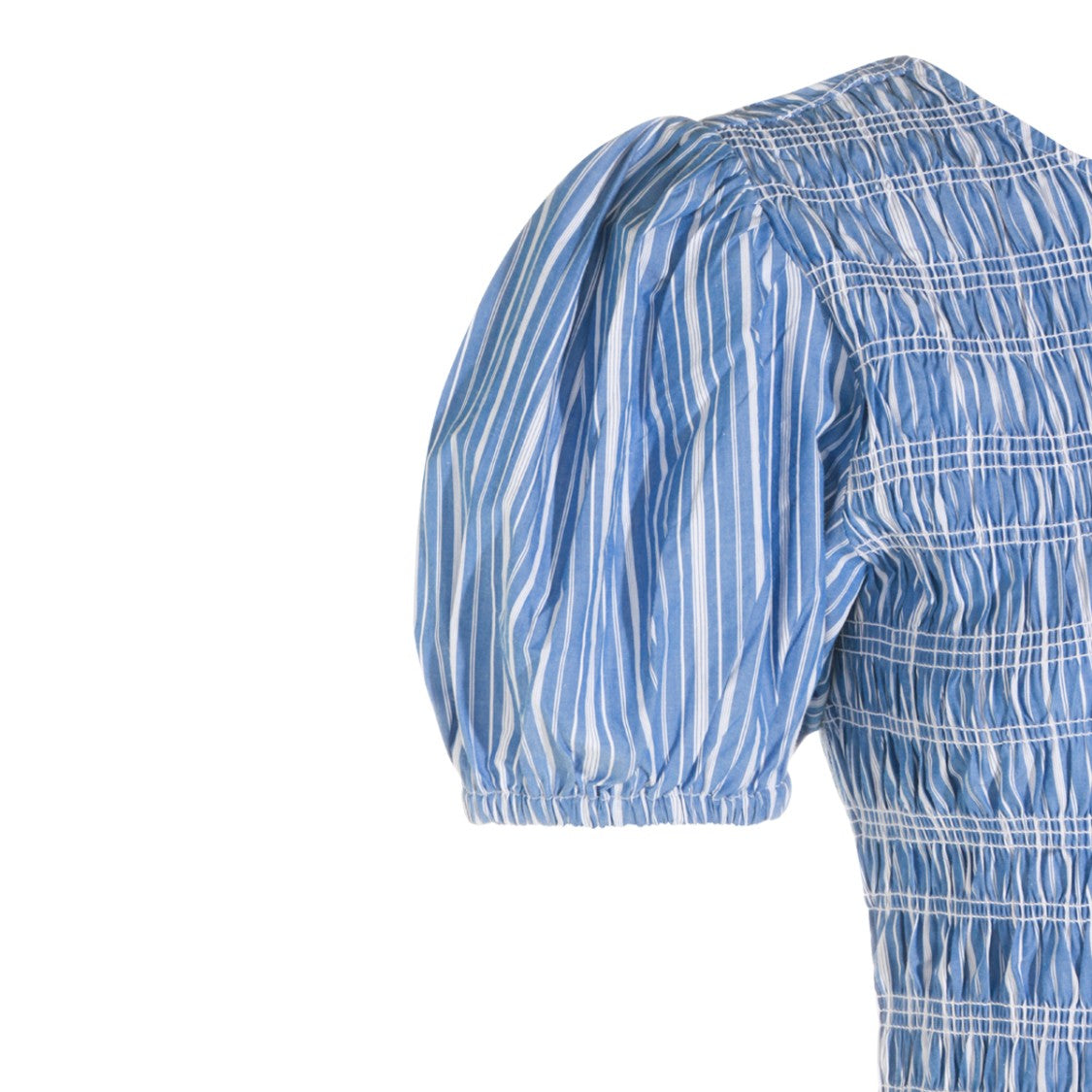 Ganni Blue Striped Cotton Maxi Dress With Smocked Bodice
