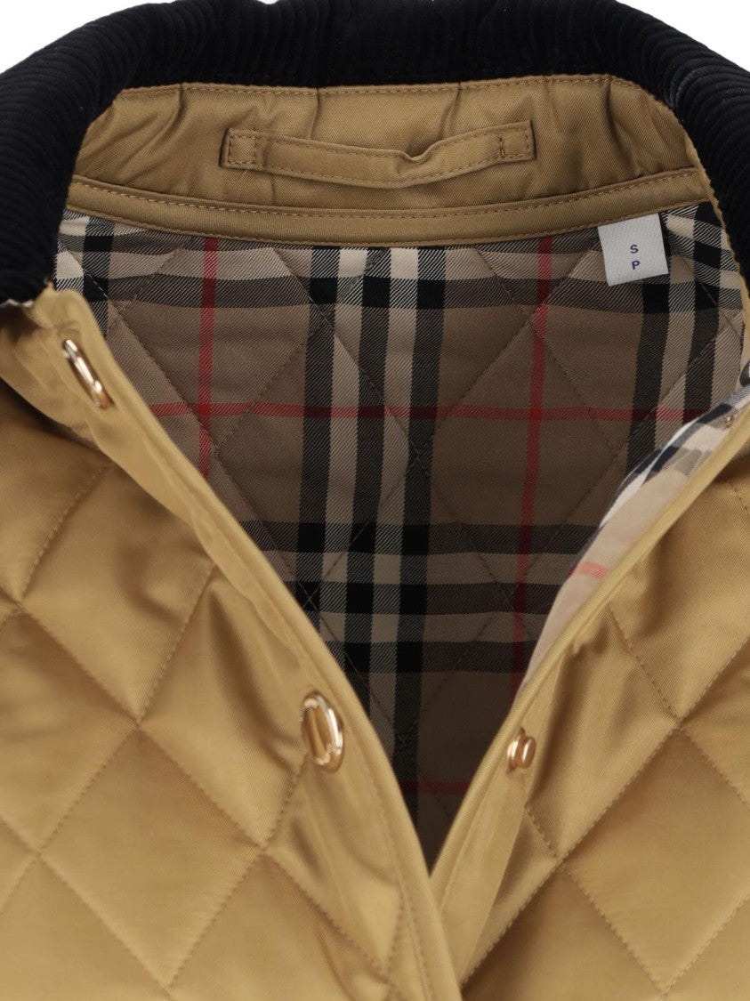 Burberry Quilted Beige Jacket With Classic Black Corduroy Collar