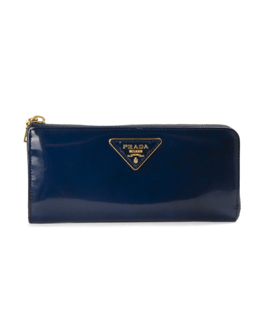 Prada Zip Wallet Patent Leather Blue