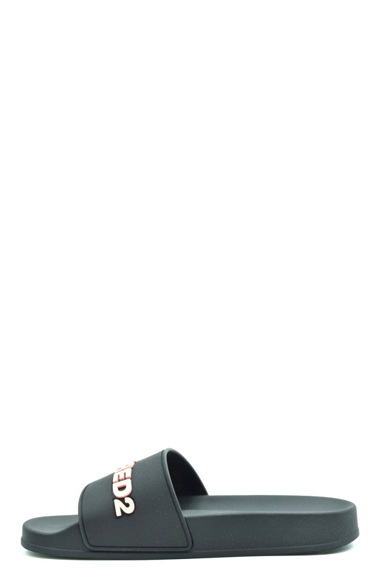 Dsquared2 Contemporary Black Slides With Contrasting Raised Lettering