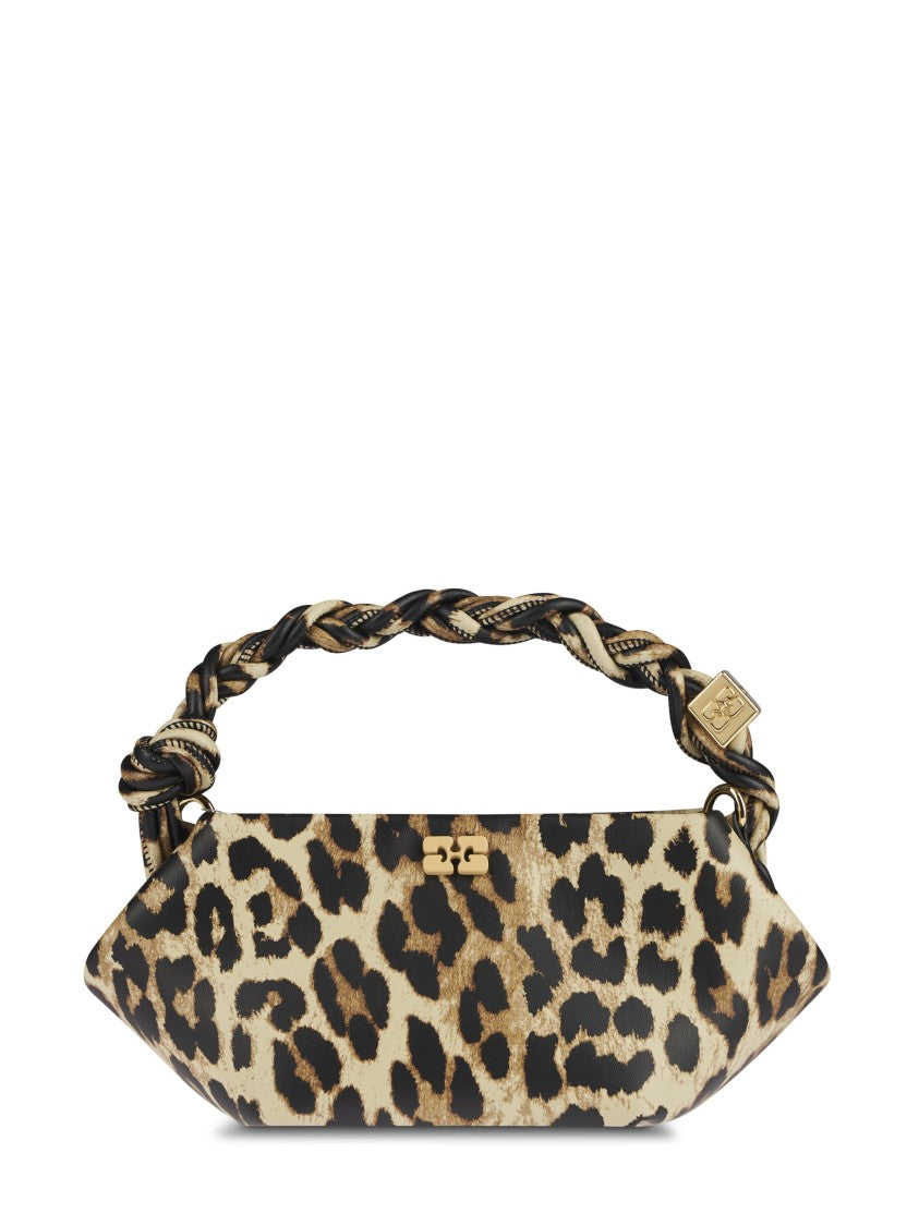 Ganni Structured Leopard Print Handbag With Twisted Handle