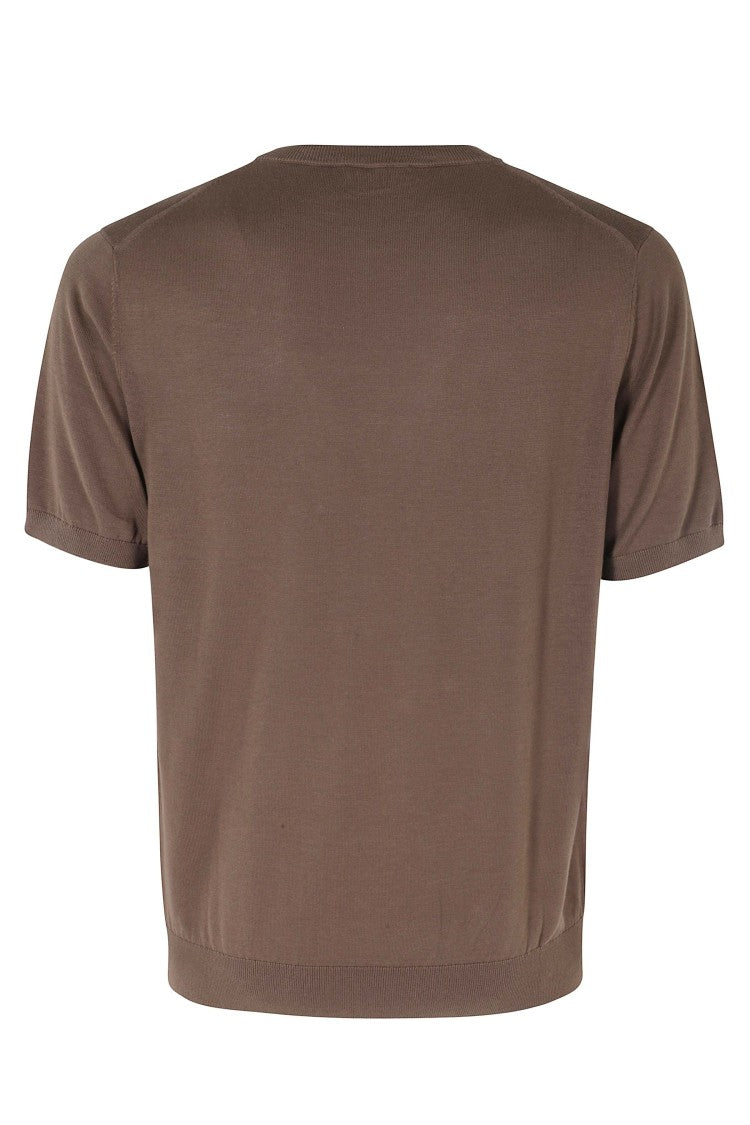 Kangra Coffee Single Thread Ribbed Trim Short Sleeve Cotton Knit T-Shirt