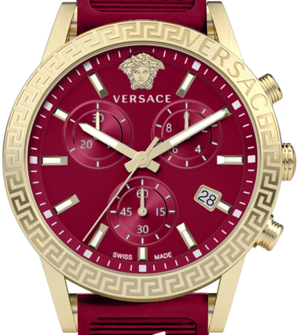 Versace Chronograph Red Dial Women's Watch With Gold-Tone Case