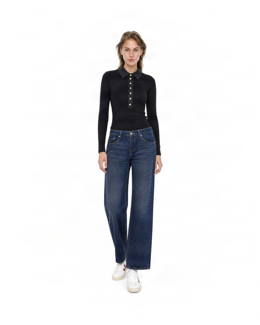 Elisabetta Franchi Long-Sleeve Lyocell-Blend Polo Shirt