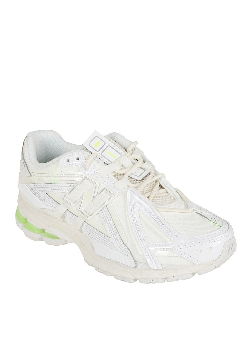New Balance White Mesh Sneakers With Green Accents