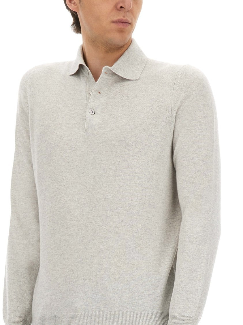 Brunello Cucinelli Classic Polo Design Cashmere Sweater