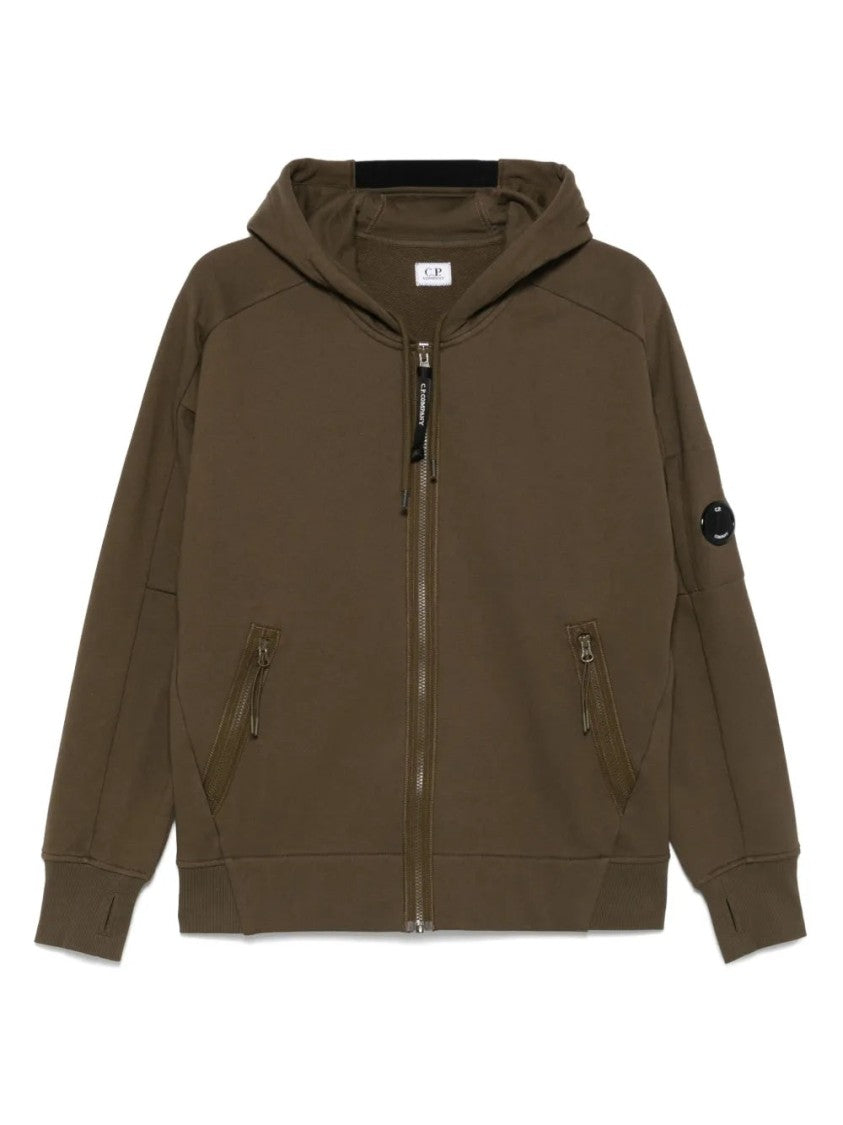 C.P. Company Green Cotton Hoodie With Zip Fastening