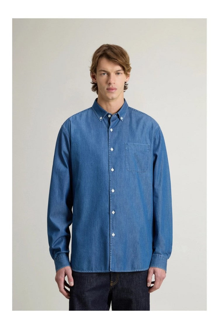 Woolrich Lightweight Denim Shirt With Button-Down Collar