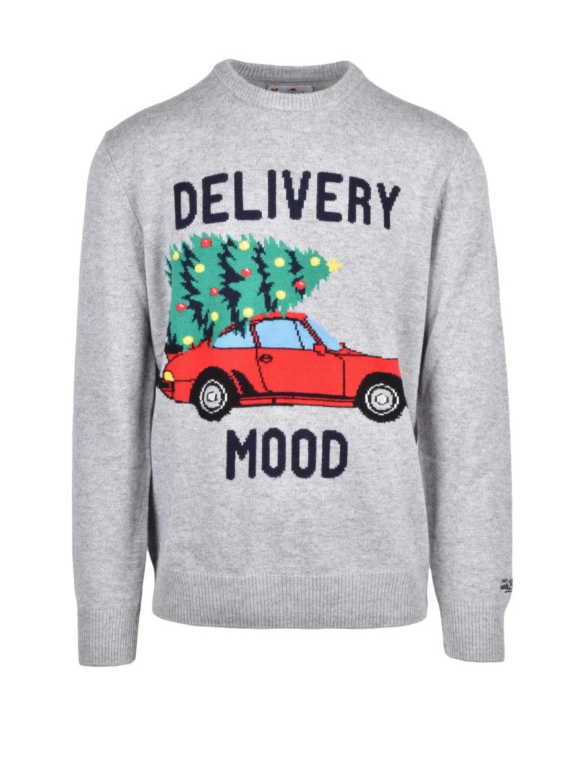 Mc2 Saint Barth Grey Car Graphic Wool-Blend Crewneck Sweater