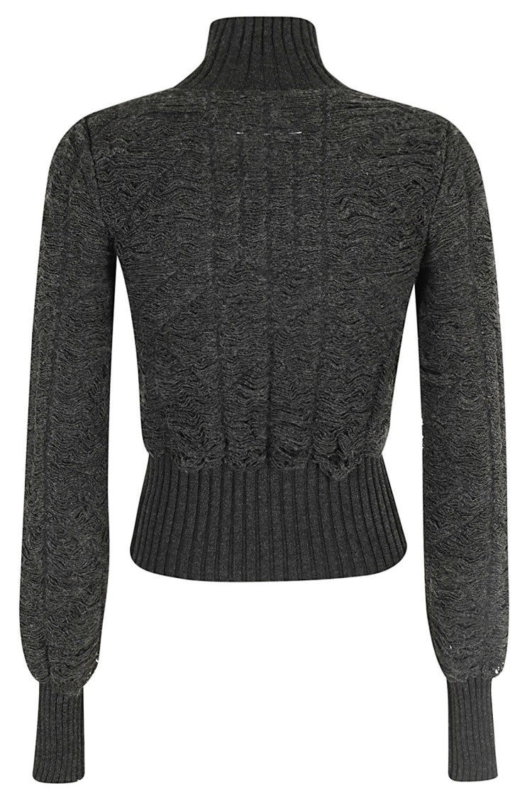 Mm6 By Maison Margiela Frayed Effect Turtleneck Sweater With Ribbed Details