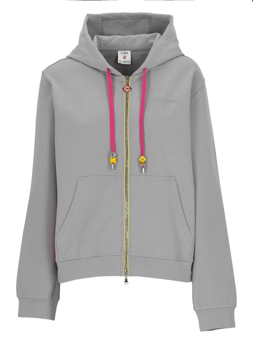 Casablanca Cropped Hooded Sweatshirt With Embossed Logo And Charms