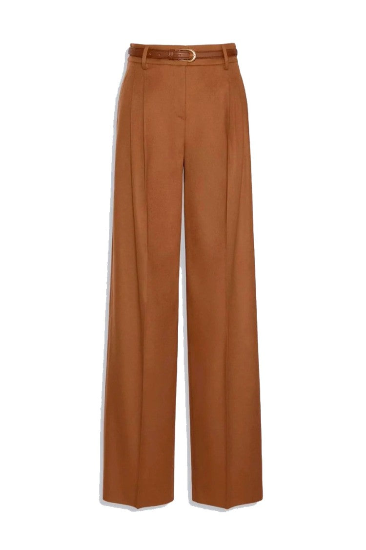 Max Mara Camel Mstcocco Belted Pleated Wide-Leg Virgin Wool Pants