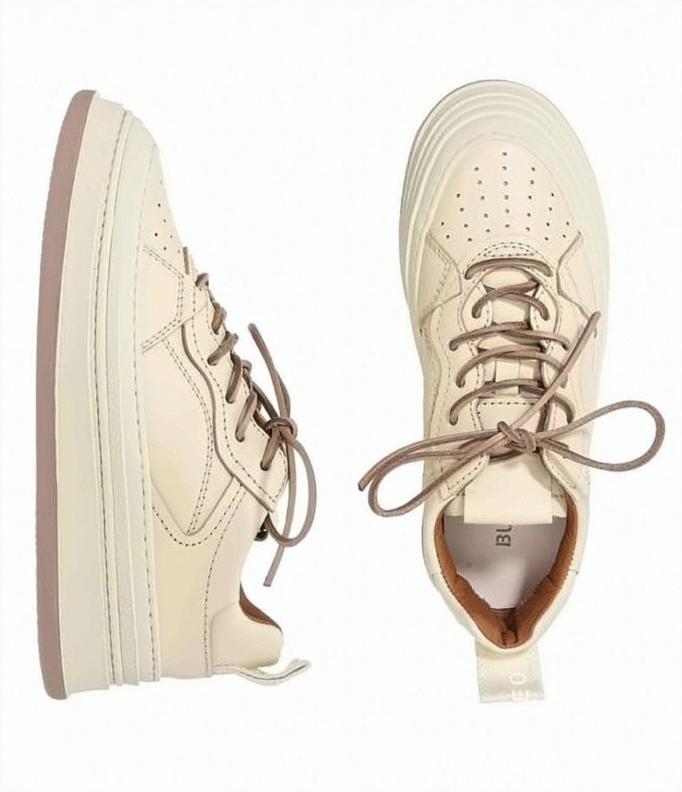 Buttero Cream Leather Sneakers With Perforated Detailing