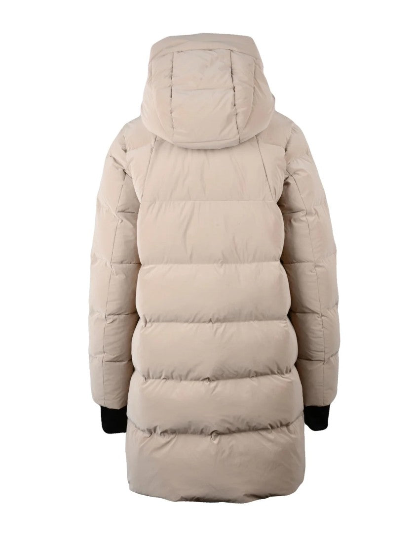 Bomboogie Beige Flared Quilted Nylon Short Down Jacket