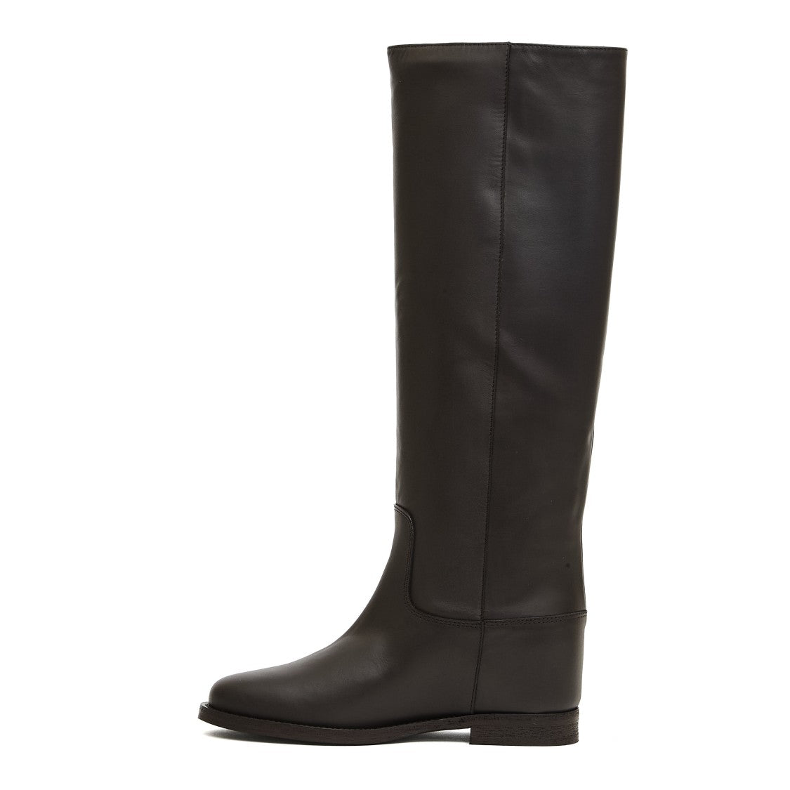 Via Roma 15 Tall Brown Leather Boots With Gold Accent And Internal Lift