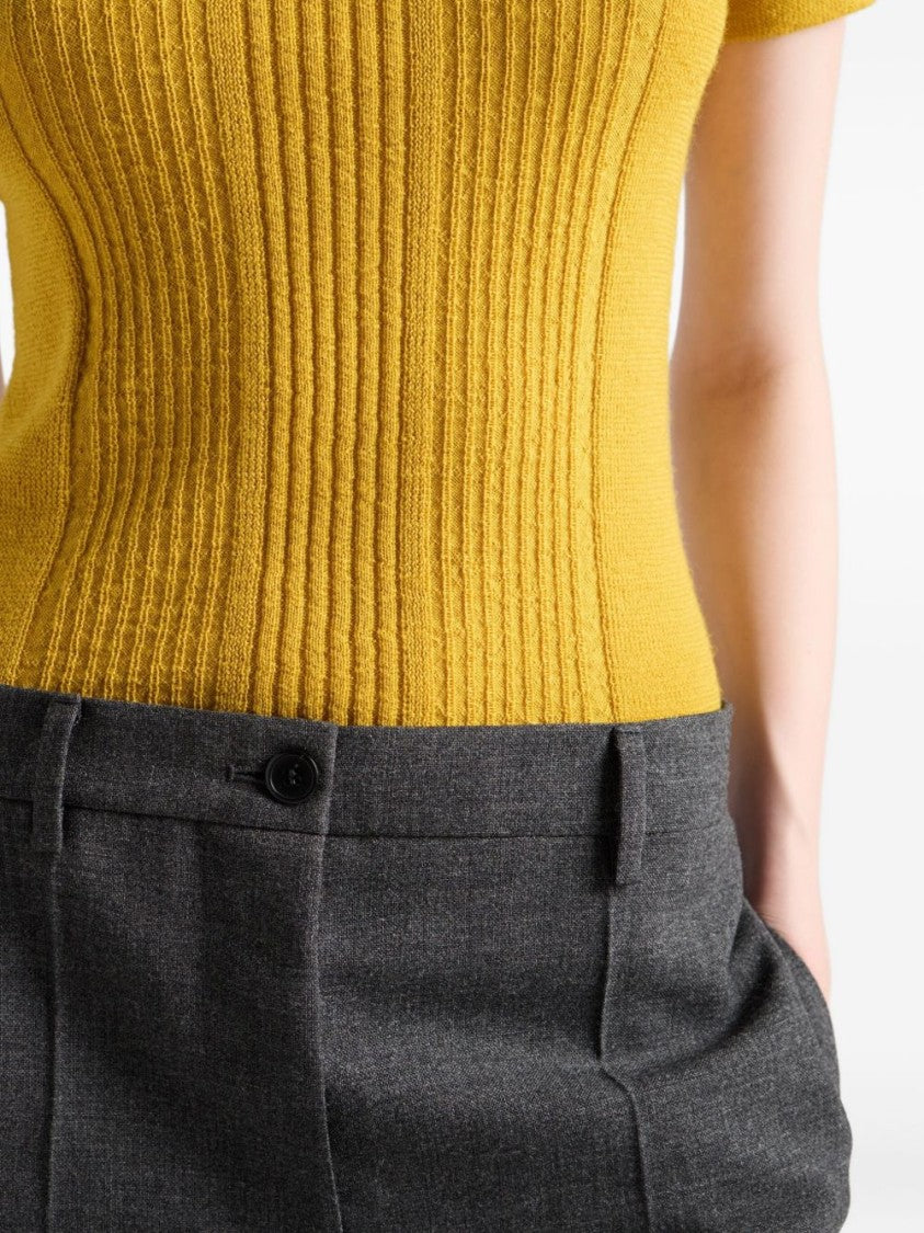 Prada Fitted Textured Wool Sweater With Decorative Charms