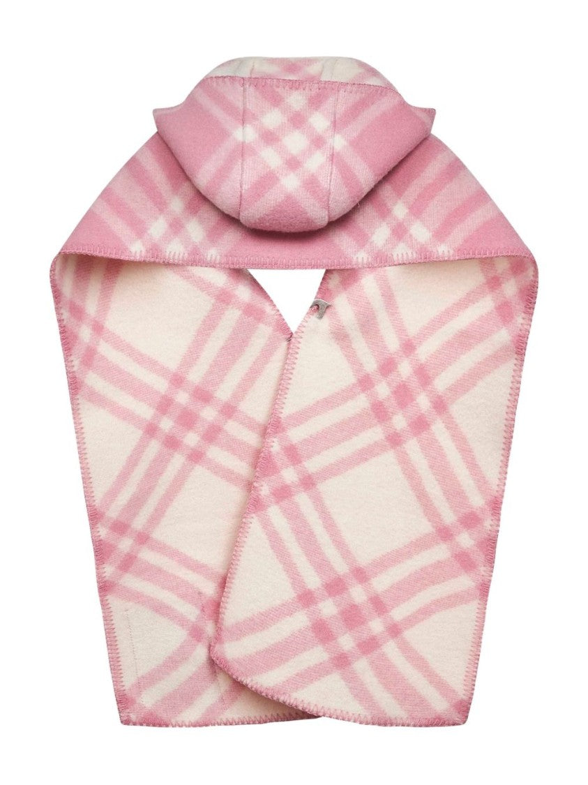 Burberry Multicolor Check Pattern Wool Hooded Scarf