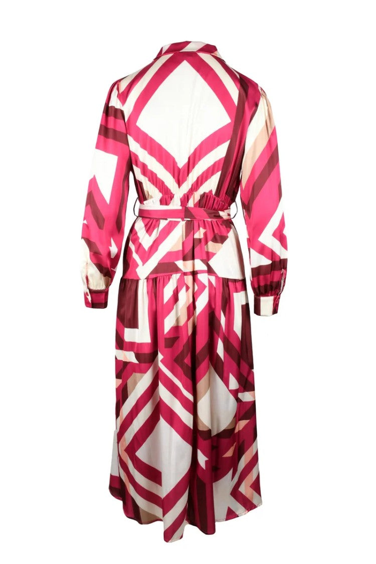 Think White/Fuchsia Polyester Dress