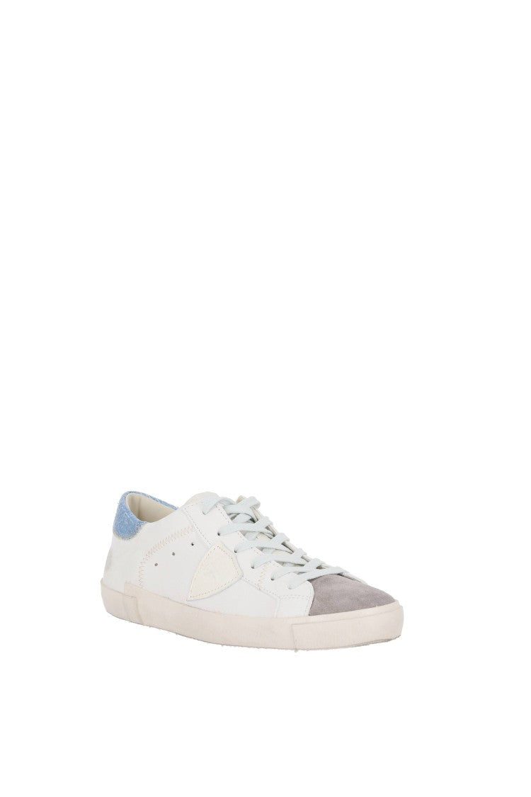 Philippe Model Paris Leather And Suede Crackled Blue Heel Sneakers