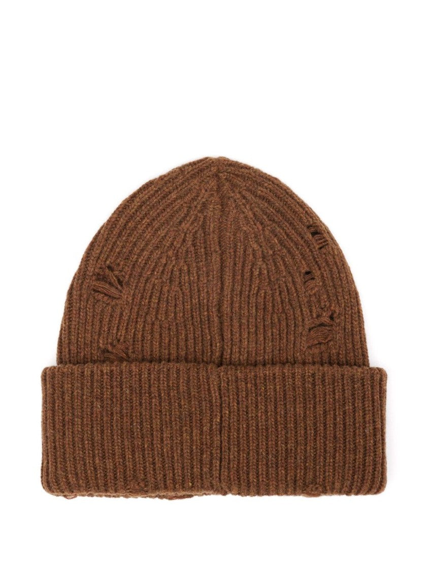 Mm6 By Maison Margiela Ribbed Knit Beanie With Distressed Details