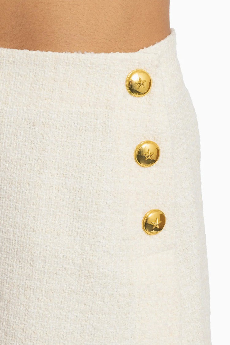 Pinko White Bouclé Gold-Button Trim Mini Skirt