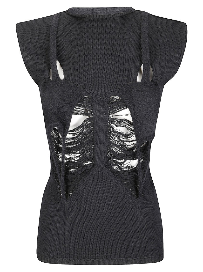 Rick Owens Asymmetrical Black Tank Top With Draped Fabric And High Neckline