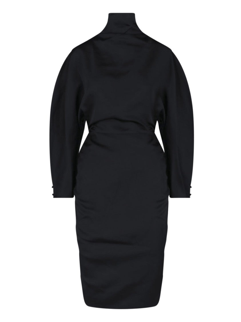 Khaite High-Neck Satin Mini Dress With Fitted Waist