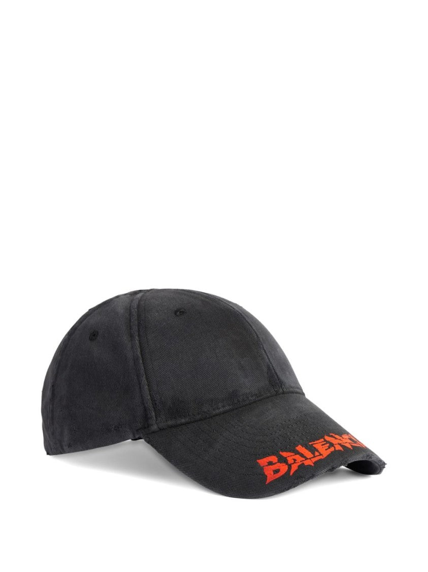Balenciaga Black Logo Visor Distressed Baseball Cap