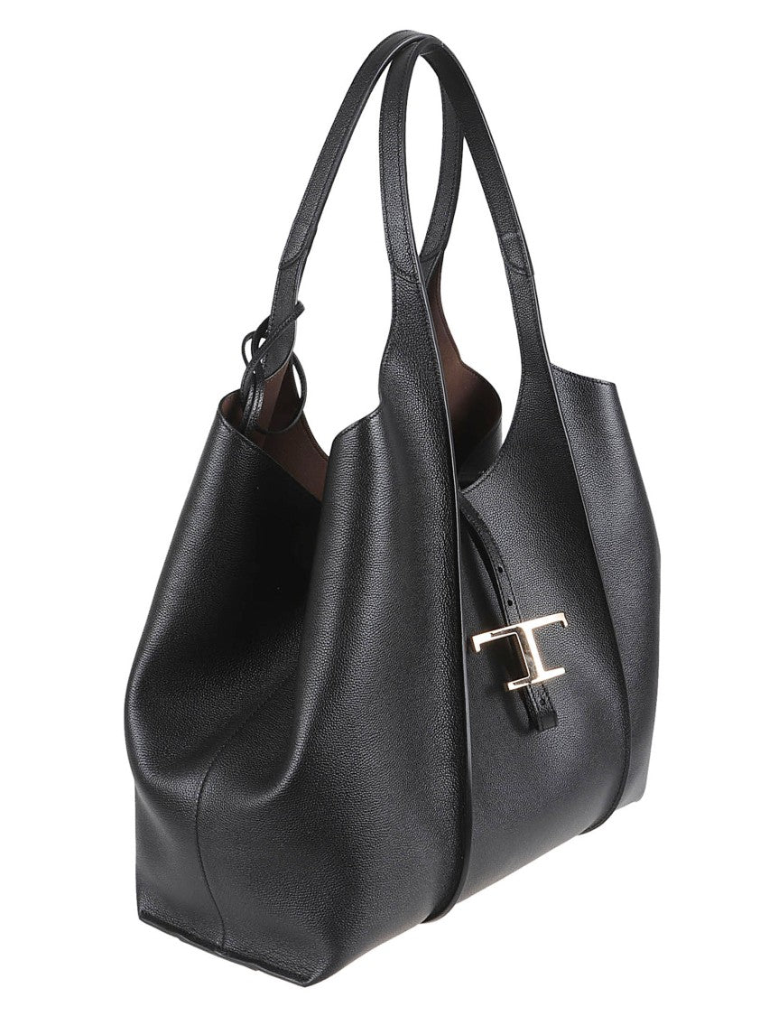 Tod's Structured Black Calfskin Leather Tote Bag