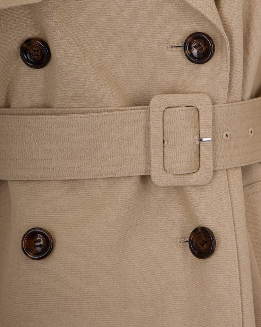 Liu Jo Midi-Length Gabardine Trench Coat With Double-Breasted Closure And Belted Waist