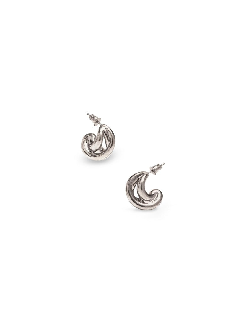 Panconesi Sculptural Crescent-Shaped Silver Huggies