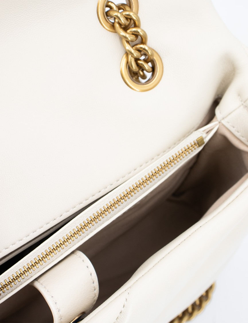 Pinko Quilted White Leather Shoulder Bag