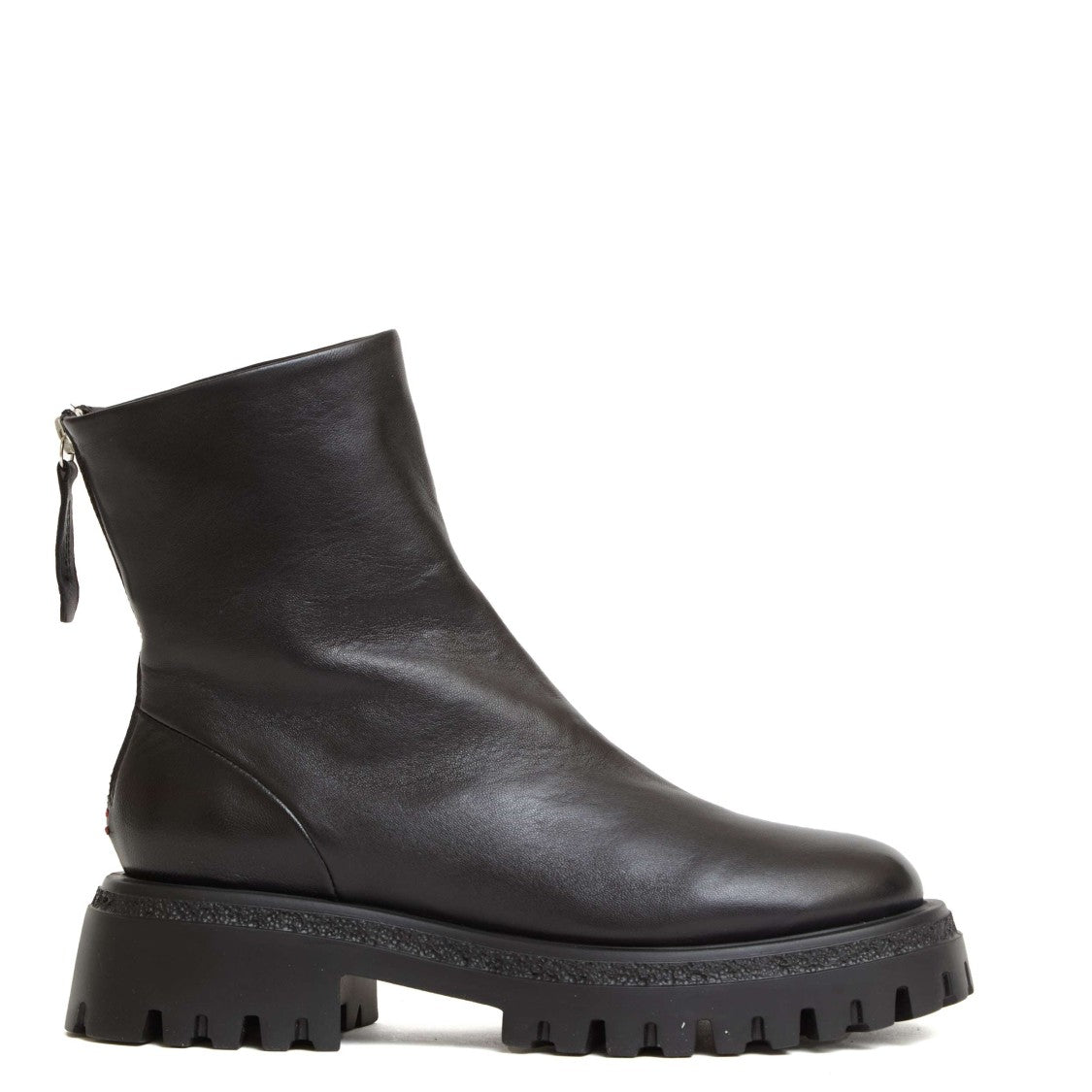 Halmanera Black Leather Ankle Boot With Back Zip
